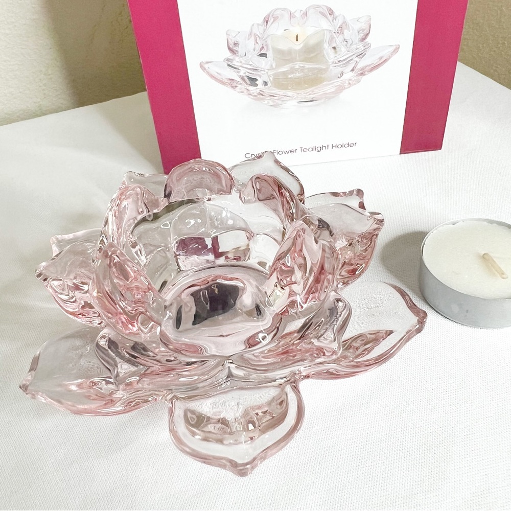 🌟NWT🌟MIKASA Crystal Flower Tealight Holder Pink Home Decor Celebrationset of 4